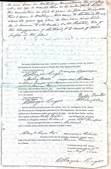 FREEMAN, Pearson (b. 1761 Conn. in slavery d. 1847 a freedman Rutland) Rev War pension app 1834 4